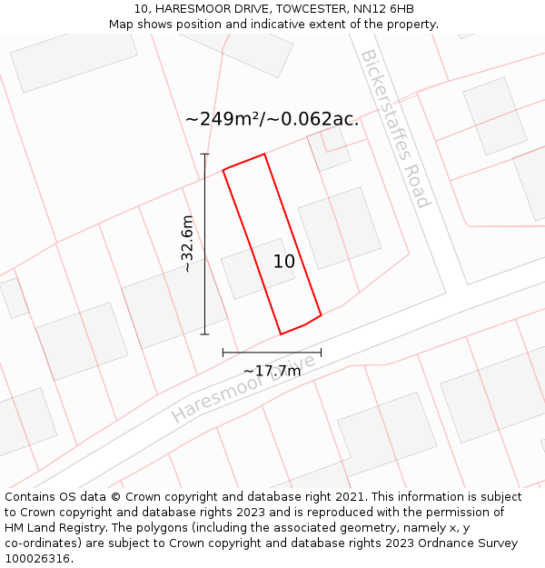 10, HARESMOOR DRIVE, TOWCESTER, NN12 6HB: Plot and title map
