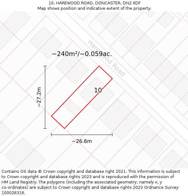 10, HAREWOOD ROAD, DONCASTER, DN2 6DF: Plot and title map