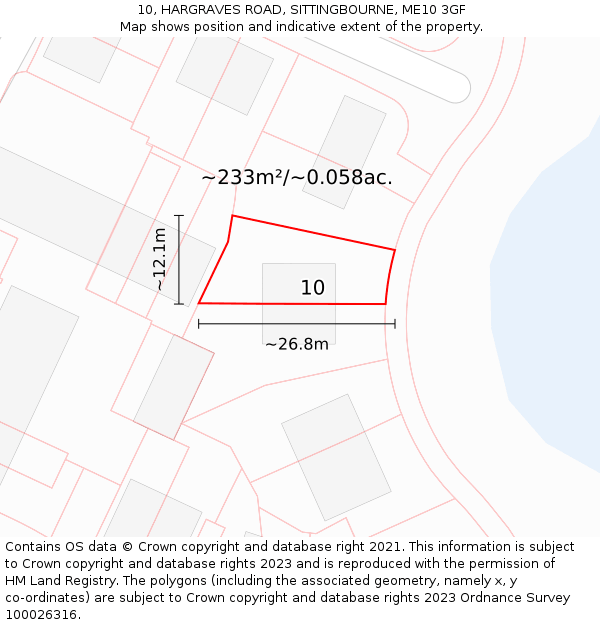 10, HARGRAVES ROAD, SITTINGBOURNE, ME10 3GF: Plot and title map