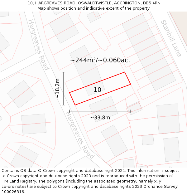 10, HARGREAVES ROAD, OSWALDTWISTLE, ACCRINGTON, BB5 4RN: Plot and title map