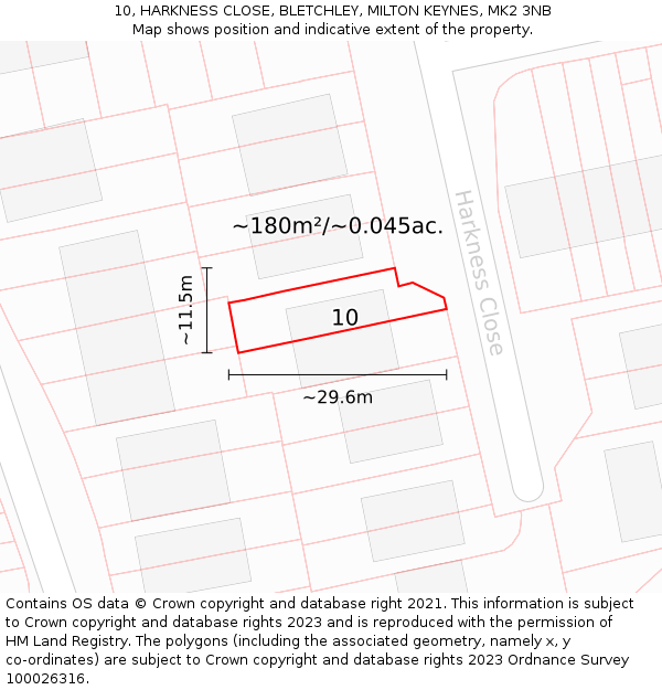 10, HARKNESS CLOSE, BLETCHLEY, MILTON KEYNES, MK2 3NB: Plot and title map