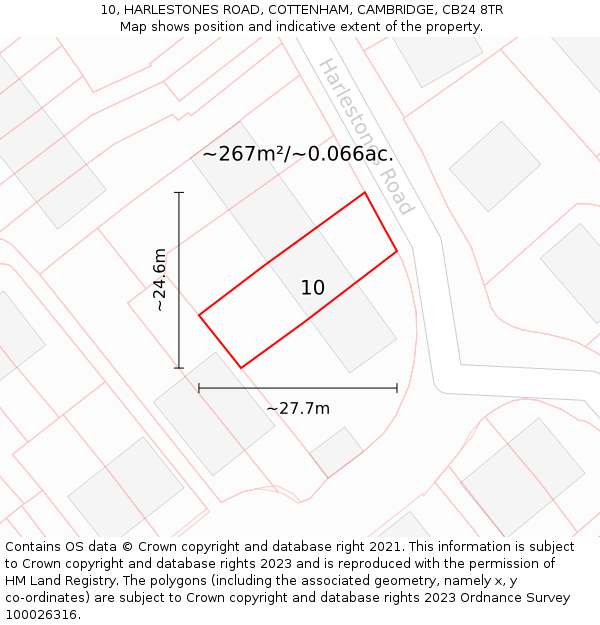 10, HARLESTONES ROAD, COTTENHAM, CAMBRIDGE, CB24 8TR: Plot and title map