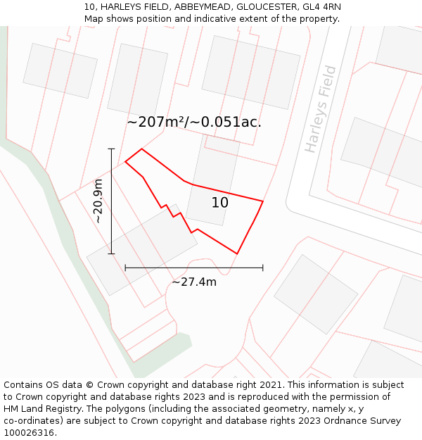10, HARLEYS FIELD, ABBEYMEAD, GLOUCESTER, GL4 4RN: Plot and title map