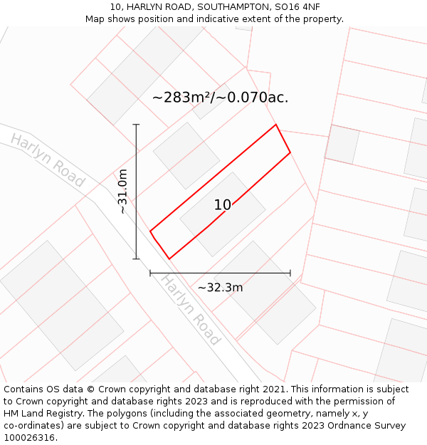 10, HARLYN ROAD, SOUTHAMPTON, SO16 4NF: Plot and title map