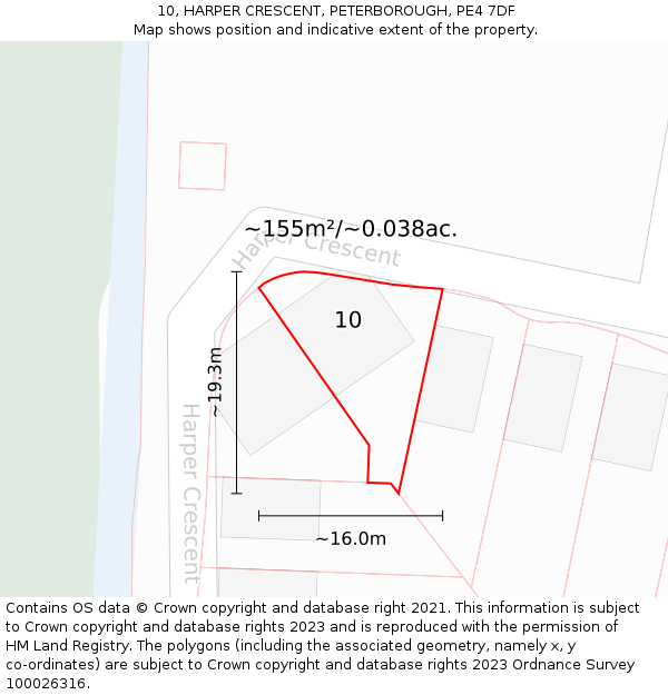 10, HARPER CRESCENT, PETERBOROUGH, PE4 7DF: Plot and title map