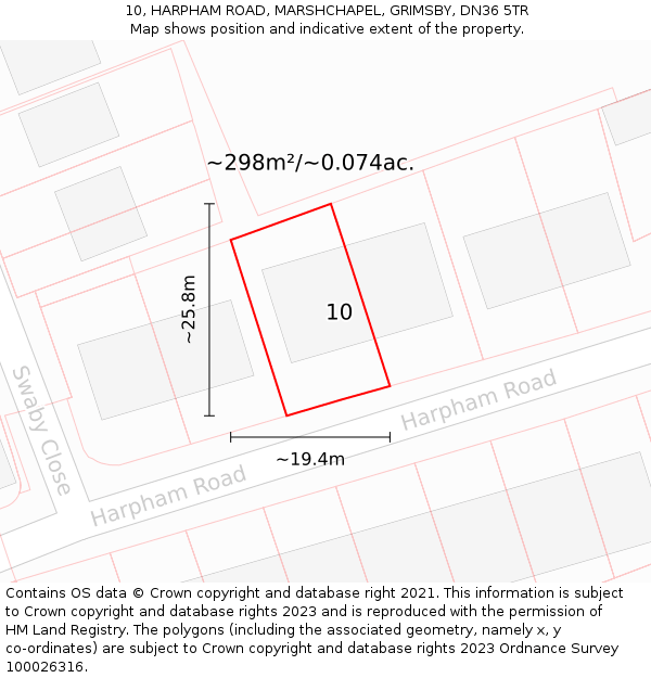 10, HARPHAM ROAD, MARSHCHAPEL, GRIMSBY, DN36 5TR: Plot and title map