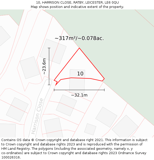 10, HARRISON CLOSE, RATBY, LEICESTER, LE6 0QU: Plot and title map