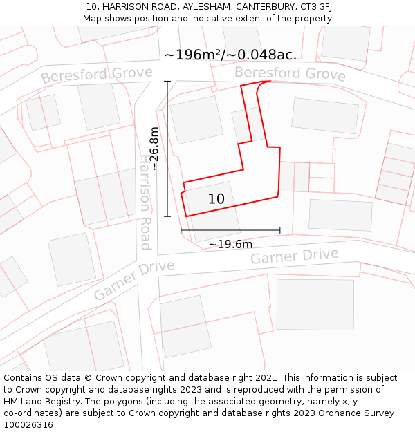 10, HARRISON ROAD, AYLESHAM, CANTERBURY, CT3 3FJ: Plot and title map