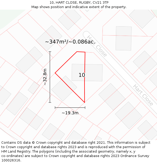 10, HART CLOSE, RUGBY, CV21 3TP: Plot and title map