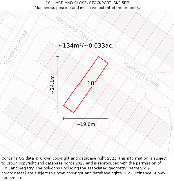 10, HARTLAND CLOSE, STOCKPORT, SK2 5BB: Plot and title map