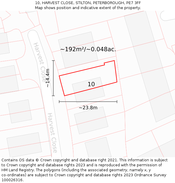 10, HARVEST CLOSE, STILTON, PETERBOROUGH, PE7 3FF: Plot and title map