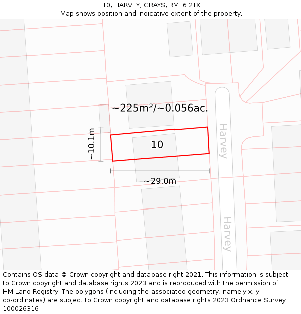 10, HARVEY, GRAYS, RM16 2TX: Plot and title map