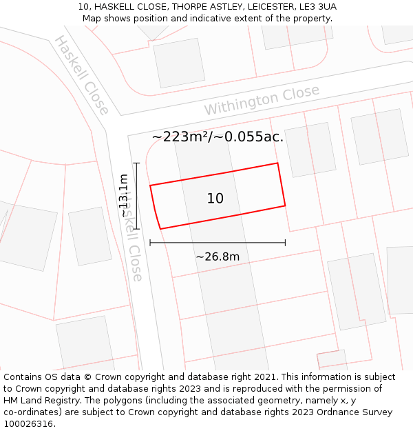 10, HASKELL CLOSE, THORPE ASTLEY, LEICESTER, LE3 3UA: Plot and title map