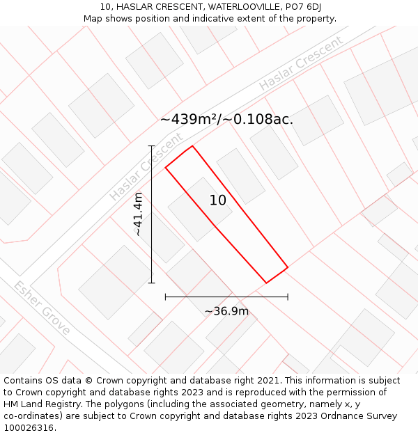 10, HASLAR CRESCENT, WATERLOOVILLE, PO7 6DJ: Plot and title map