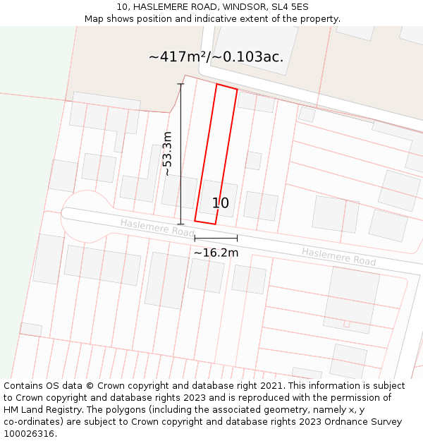 10, HASLEMERE ROAD, WINDSOR, SL4 5ES: Plot and title map