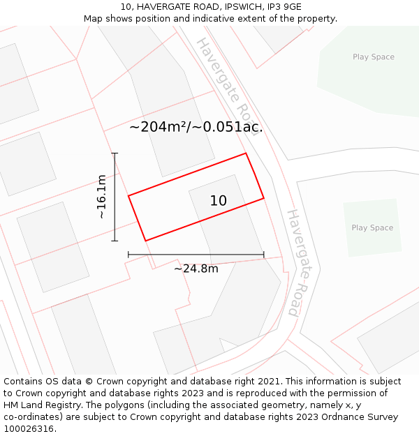 10, HAVERGATE ROAD, IPSWICH, IP3 9GE: Plot and title map