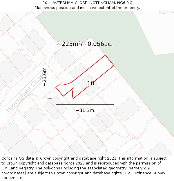 10, HAVERSHAM CLOSE, NOTTINGHAM, NG6 0JQ: Plot and title map
