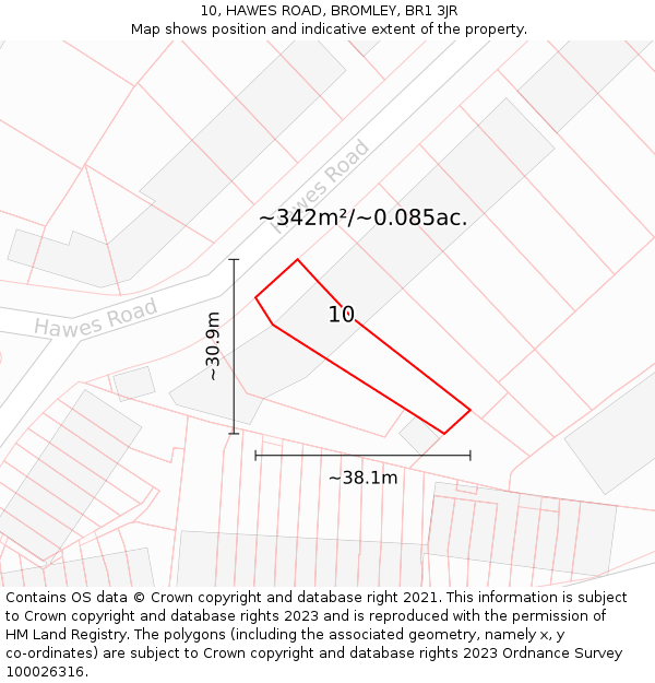 10, HAWES ROAD, BROMLEY, BR1 3JR: Plot and title map