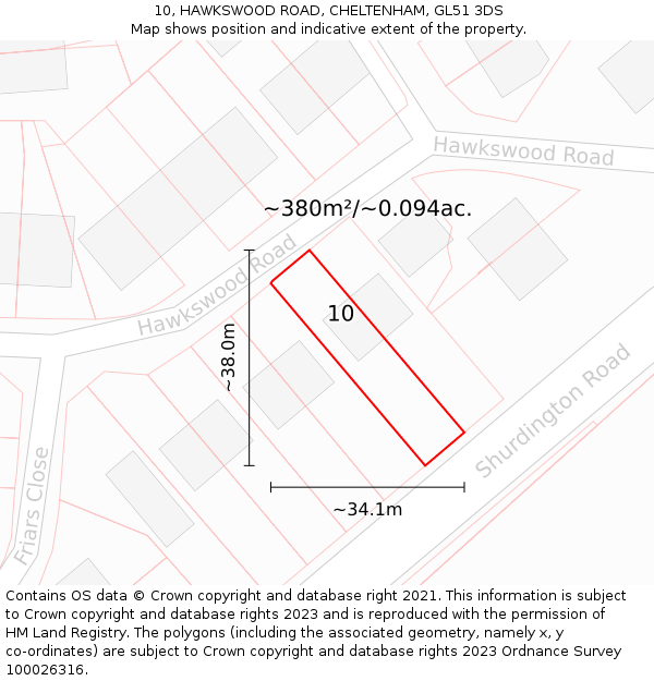 10, HAWKSWOOD ROAD, CHELTENHAM, GL51 3DS: Plot and title map