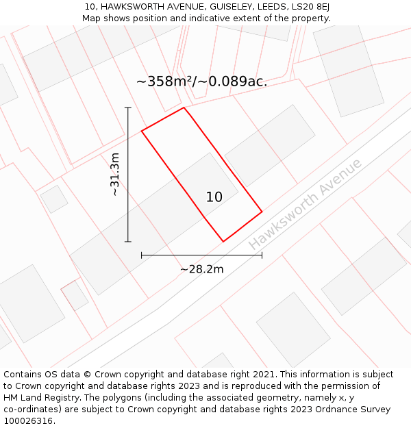 10, HAWKSWORTH AVENUE, GUISELEY, LEEDS, LS20 8EJ: Plot and title map