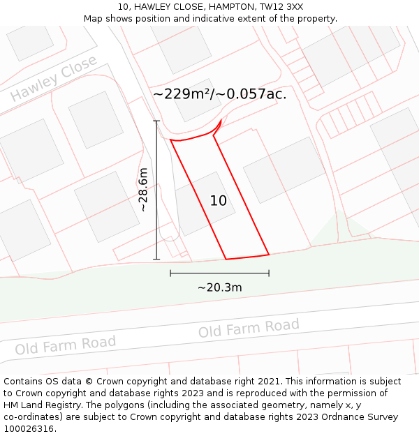 10, HAWLEY CLOSE, HAMPTON, TW12 3XX: Plot and title map