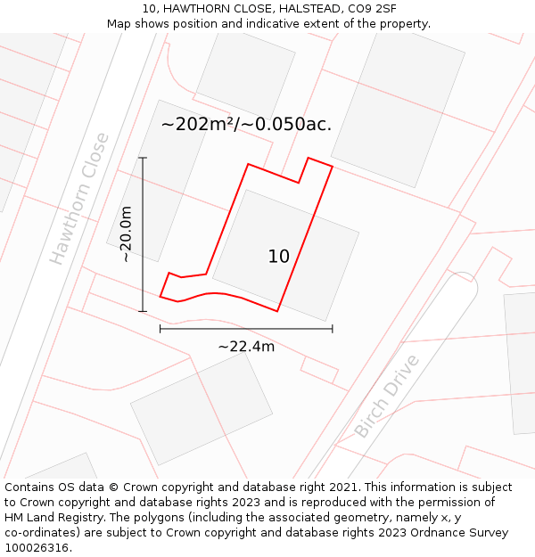 10, HAWTHORN CLOSE, HALSTEAD, CO9 2SF: Plot and title map