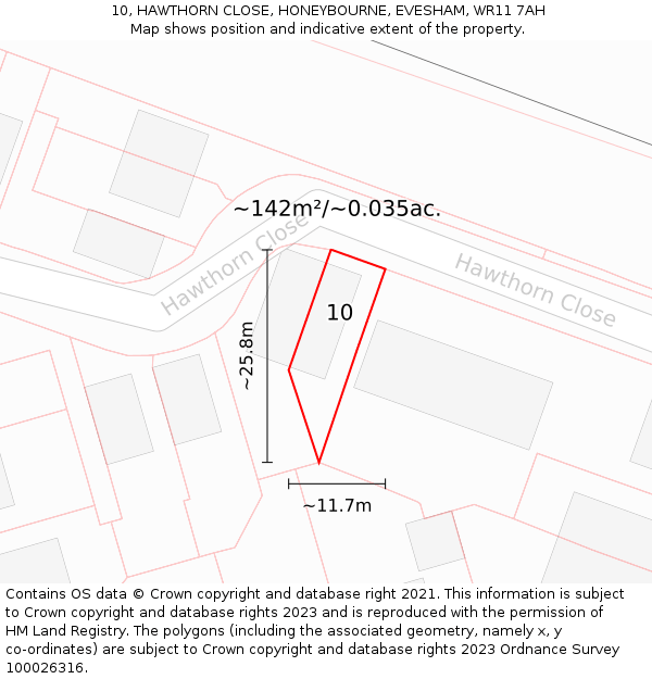 10, HAWTHORN CLOSE, HONEYBOURNE, EVESHAM, WR11 7AH: Plot and title map