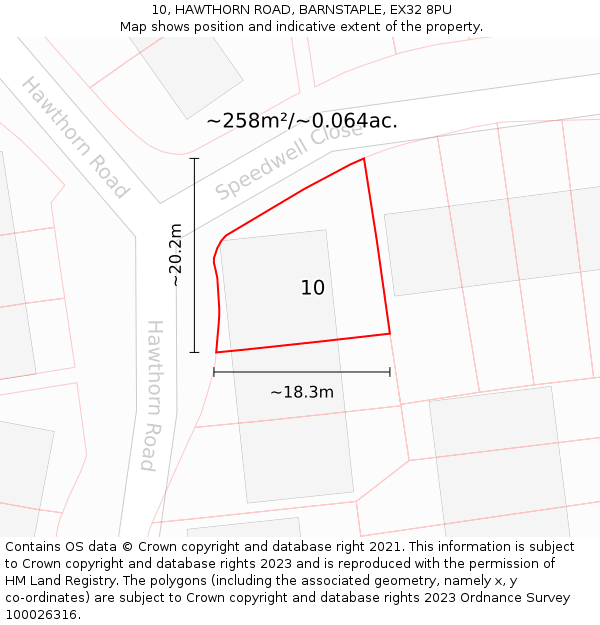 10, HAWTHORN ROAD, BARNSTAPLE, EX32 8PU: Plot and title map