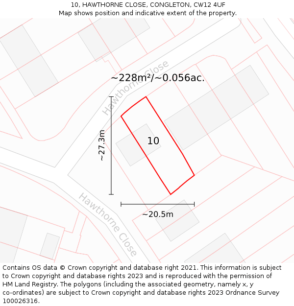 10, HAWTHORNE CLOSE, CONGLETON, CW12 4UF: Plot and title map