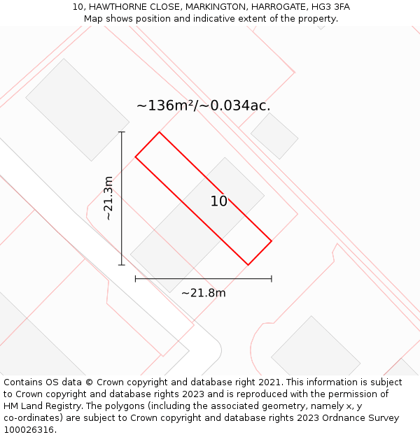 10, HAWTHORNE CLOSE, MARKINGTON, HARROGATE, HG3 3FA: Plot and title map