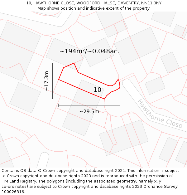 10, HAWTHORNE CLOSE, WOODFORD HALSE, DAVENTRY, NN11 3NY: Plot and title map