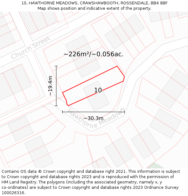 10, HAWTHORNE MEADOWS, CRAWSHAWBOOTH, ROSSENDALE, BB4 8BF: Plot and title map