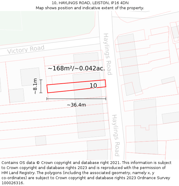 10, HAYLINGS ROAD, LEISTON, IP16 4DN: Plot and title map