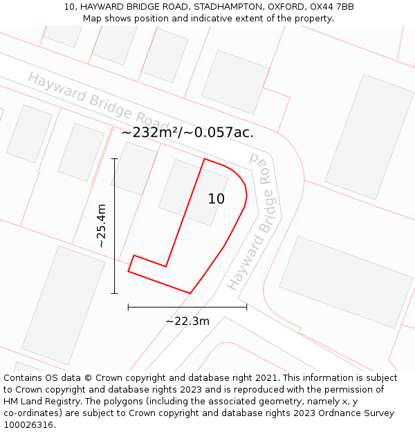 10, HAYWARD BRIDGE ROAD, STADHAMPTON, OXFORD, OX44 7BB: Plot and title map