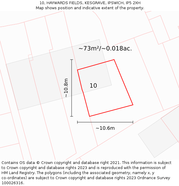 10, HAYWARDS FIELDS, KESGRAVE, IPSWICH, IP5 2XH: Plot and title map