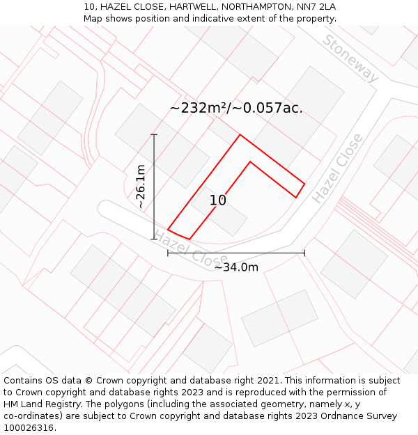 10, HAZEL CLOSE, HARTWELL, NORTHAMPTON, NN7 2LA: Plot and title map