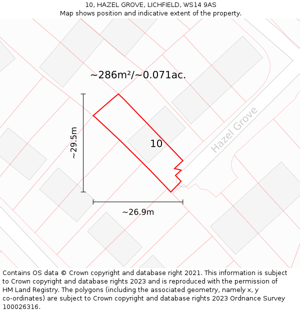 10, HAZEL GROVE, LICHFIELD, WS14 9AS: Plot and title map