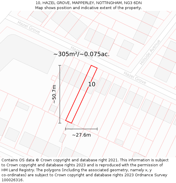 10, HAZEL GROVE, MAPPERLEY, NOTTINGHAM, NG3 6DN: Plot and title map