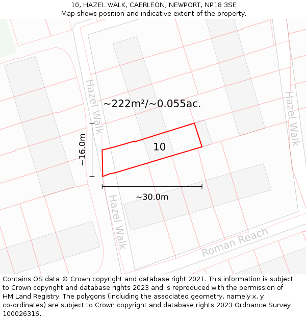 10, HAZEL WALK, CAERLEON, NEWPORT, NP18 3SE: Plot and title map