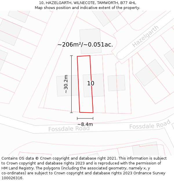 10, HAZELGARTH, WILNECOTE, TAMWORTH, B77 4HL: Plot and title map