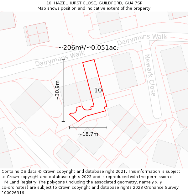10, HAZELHURST CLOSE, GUILDFORD, GU4 7SP: Plot and title map