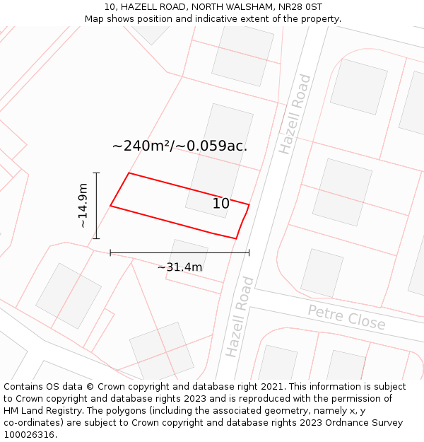10, HAZELL ROAD, NORTH WALSHAM, NR28 0ST: Plot and title map