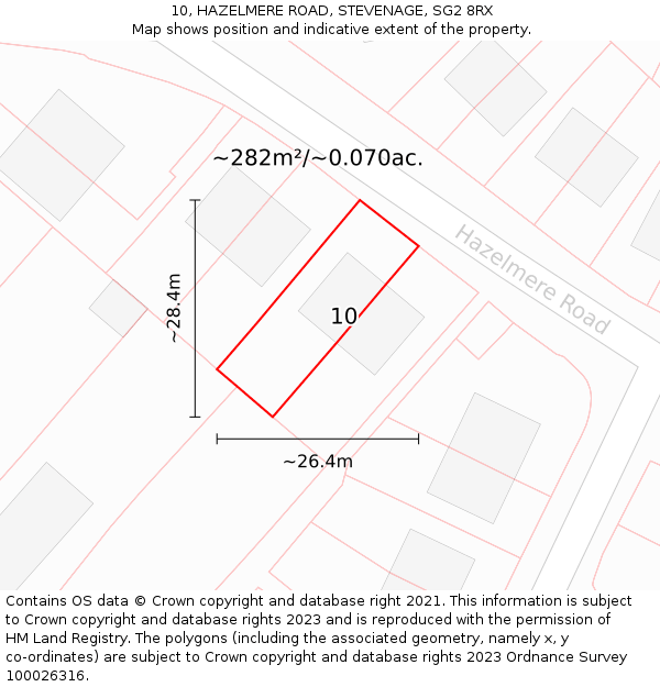 10, HAZELMERE ROAD, STEVENAGE, SG2 8RX: Plot and title map