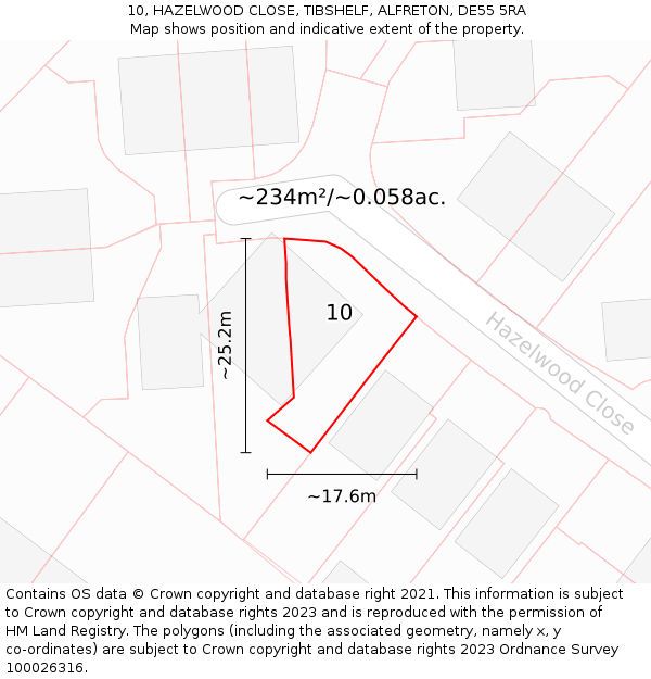 10, HAZELWOOD CLOSE, TIBSHELF, ALFRETON, DE55 5RA: Plot and title map
