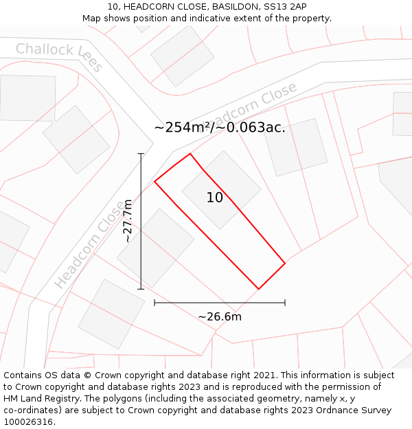 10, HEADCORN CLOSE, BASILDON, SS13 2AP: Plot and title map