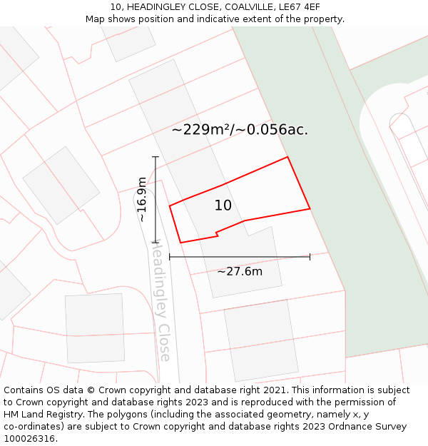 10, HEADINGLEY CLOSE, COALVILLE, LE67 4EF: Plot and title map