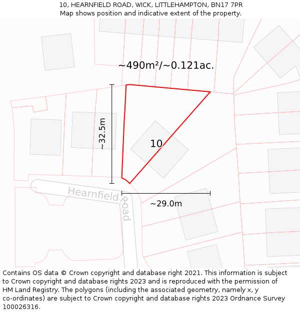 10, HEARNFIELD ROAD, WICK, LITTLEHAMPTON, BN17 7PR: Plot and title map