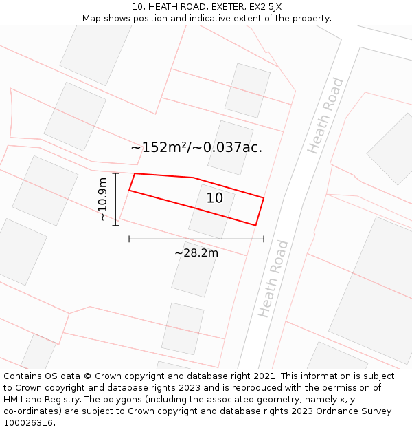 10, HEATH ROAD, EXETER, EX2 5JX: Plot and title map