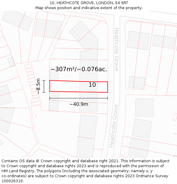 10, HEATHCOTE GROVE, LONDON, E4 6RT: Plot and title map