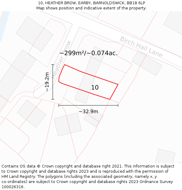 10, HEATHER BROW, EARBY, BARNOLDSWICK, BB18 6LP: Plot and title map